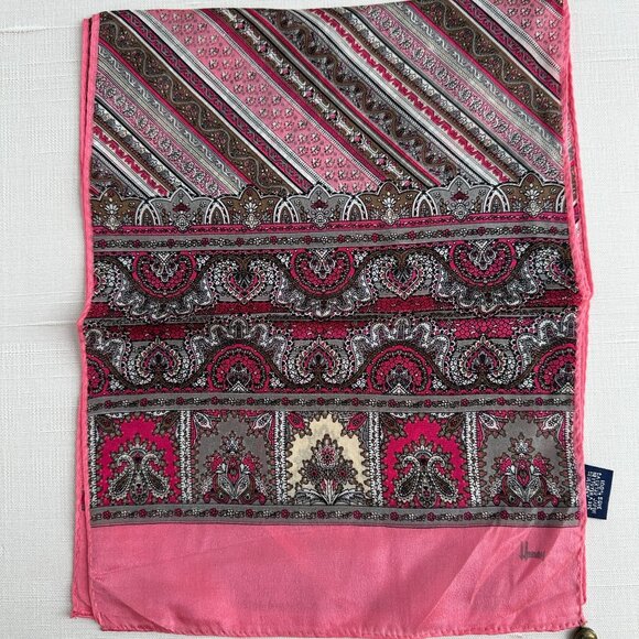 Vintage Honey Silk Scarf: Pink and Gray Paisley Floral, 10x50" Oblong - Picture 4 of 7